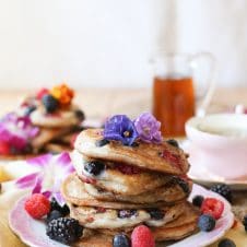 These Gluten Free Vegan Elderflower Pancakes are perfect for any Mother's Day Brunch or any other weekend treat.