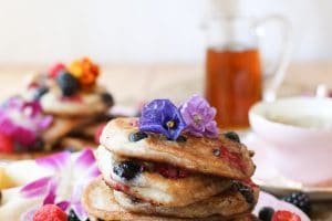 These Gluten Free Vegan Elderflower Pancakes are perfect for any Mother's Day Brunch or any other weekend treat.