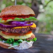 A stacked vegan burger.