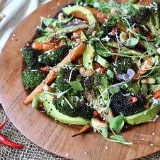 This Gluten Free Vegan Grilled Broccoli, Carrot and Avocado Salad with Sesame Dressing is the perfect balanced salad recipe for Summer grilling or BBQ entertaining or weeknight meals.