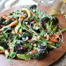 This Gluten Free Vegan Grilled Broccoli, Carrot and Avocado Salad with Sesame Dressing is the perfect balanced salad recipe for Summer grilling or BBQ entertaining or weeknight meals.