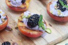 These vegan grilled peaches with blackberry coconut cream and pistachios are the plant based gluten free, healthy dessert you need to push you through the rest of summer.