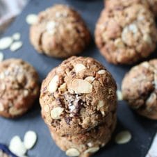 These Salted Chocolate Almond Vegan Lactation Cookies are perfect gluten free plant-based breastfeeding snacks for nursing moms!