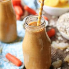 This Carrot Cake Vegan Lactation Smoothie is a delicious gluten free breakfast for breastfeeding moms who are struggling with their milk supply for baby!