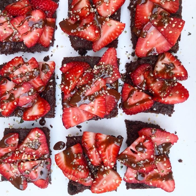 chia seed brownies with strawberries on top