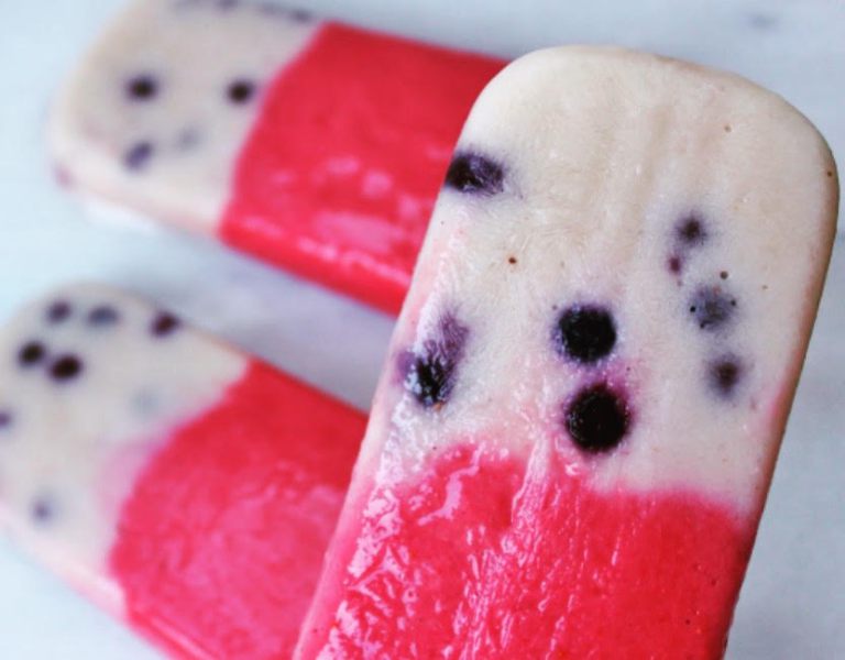 close up of vegan patriotic smoothie pops