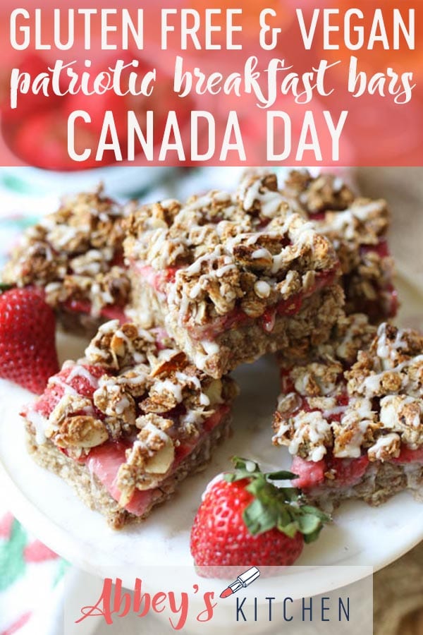 These Gluten Free Vegan Patriotic Oatmeal Breakfast Bars are the perfect way to celebrate Canada Day! #glutenfreefood #veganfood #patriotic #fourthofjuly #canadayday #breakfast #breakfastbars #vegancommunity #healthyeats #oatmeal #berries #fruit