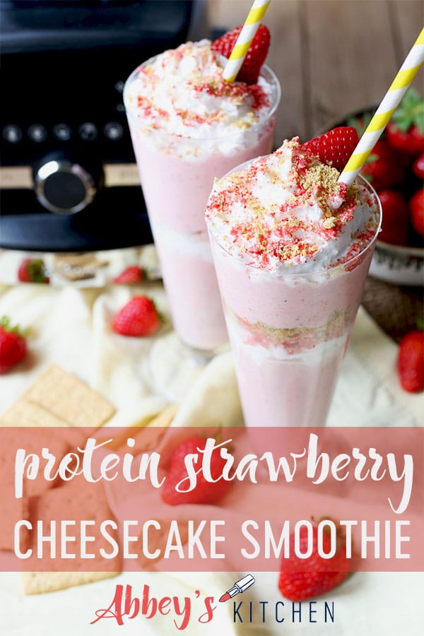 Try this Protein Strawberry Cheesecake Smoothie for breakfast or a snack! #breakfast #smoothie #cheesecake #strawberry #snack #healthyfood #nationalsmoothieday #healthy #nutritious #delicious #tasty #breakfasttime