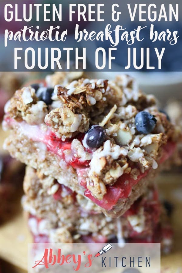 These Gluten Free Vegan Patriotic Oatmeal Breakfast Bars are the perfect way to celebrate the Fourth of July! #glutenfreefood #veganfood #patriotic #fourthofjuly #canadayday #breakfast #breakfastbars #vegancommunity #healthyeats #oatmeal #berries #fruit