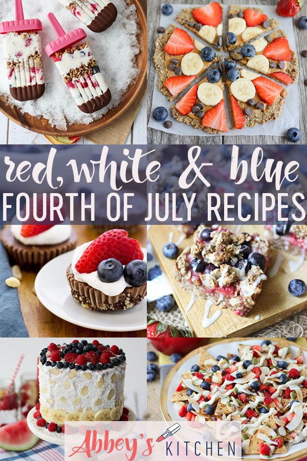 pinterest image of healthy red white and blue recipes for fourth of july with text overlay