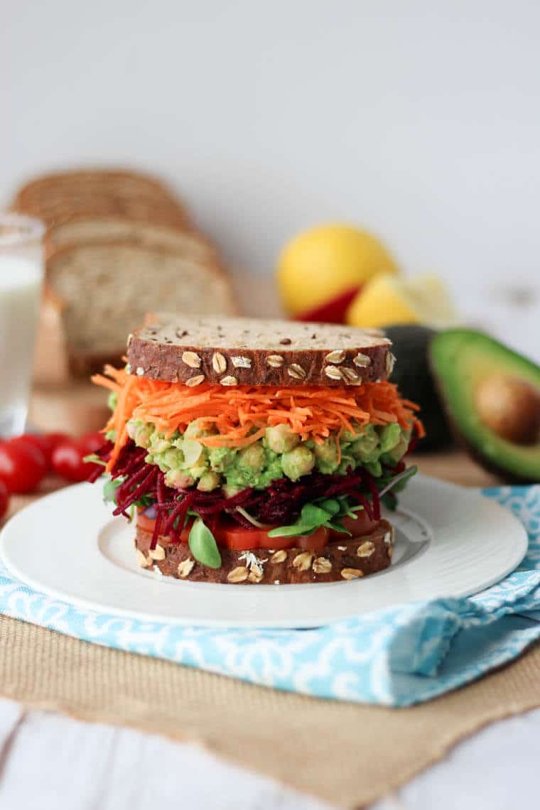 avocado chickpea salad sandwich with vegetables