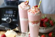 This Protein Strawberry Cheesecake Smoothie is a protein-powder free breakfast or snack that's perfect for celebrating National Smoothie Day!