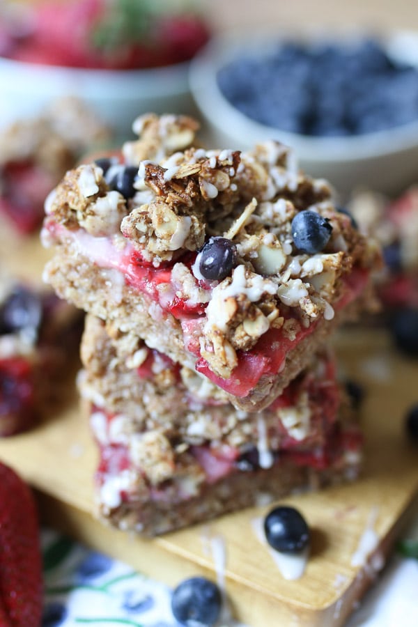 These Gluten Free Vegan Patriotic Oatmeal Breakfast Bars are the perfect way to celebrate the 4th of July and Canada Day with red, white and blue or red and white colours!