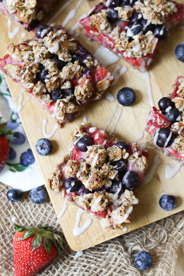 These Gluten Free Vegan Patriotic Oatmeal Breakfast Bars are the perfect way to celebrate the 4th of July and Canada Day with red, white and blue or red and white colours!