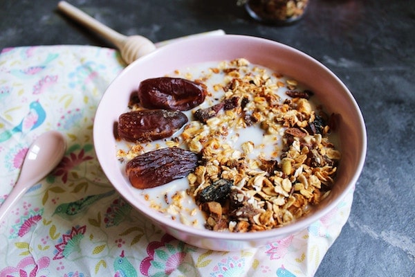 dates in a granola bowl