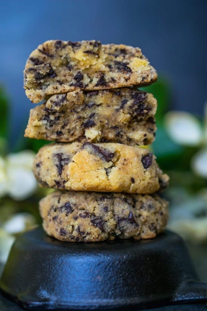 stack of keto chocolate chip cookies