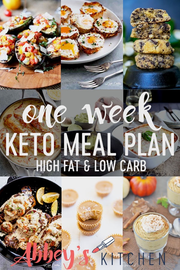 pinterest image of healthy collection of high fat low carb recipes in this one week keto meal plan with text overlay #keto #mealplan #ketomealplan #healthyfood #recipes #highfat #lowcarb #oneweekmealplan #healthyrecipes