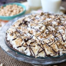 This Frozen Vegan Peanut Butter Pie is a great No Bake, No Sugar Added, Gluten Free, Healthy Nice Cream Dessert that is perfect for Summer when it's too hot to cook or bake dessert!