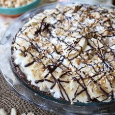 This Frozen Vegan Peanut Butter Pie is a great No Bake, No Sugar Added, Gluten Free, Healthy Nice Cream Dessert that is perfect for Summer when it's too hot to cook or bake dessert!