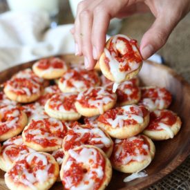 These Keto Pepperoni Pizza Bagel Bites are a great low carb, gluten free snack recipe that will take you back to your 90's childhood.