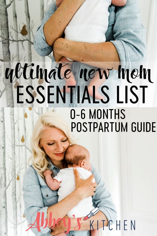 pinterest image of abbey holding baby E post partum wth text overlay