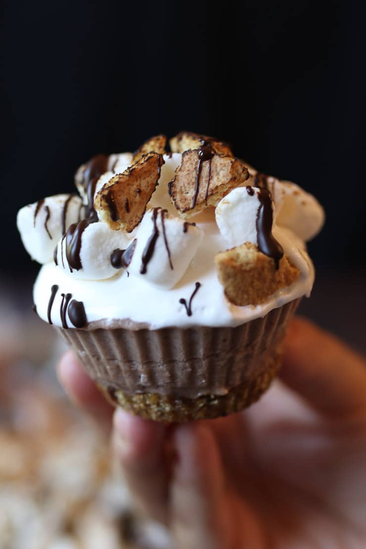 Hand holding a s'mores cupcake.