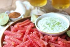 These Watermelon Fries with Coconut Lime Dip are a great Gluten Free, Vegan and Healthy Summer Snack that's perfect for the whole family.
