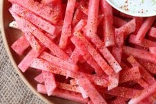 These Watermelon Fries with Coconut Lime Dip are a great Gluten Free, Vegan and Healthy Summer Snack that's perfect for the whole family.