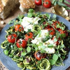 These Keto Beet Green Pesto Zoodles are the perfect elegant gluten free, low carb pasta dish for entertaining friends or enjoying any night of the week!