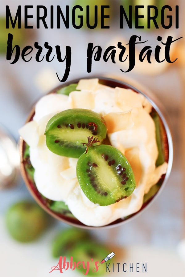 pinterest image of Parfait topped with nergi with text overlay