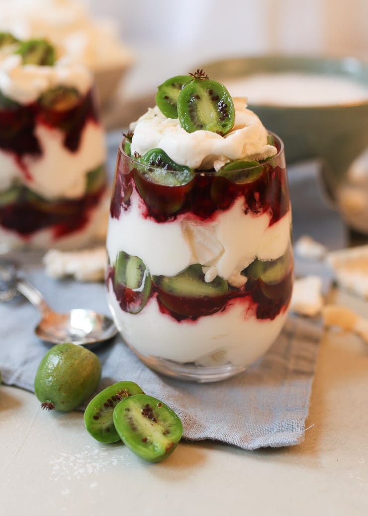 Nergi berry parfait served in a glass. 