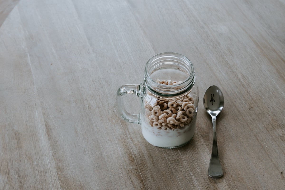 Cereal in a mason jar. 