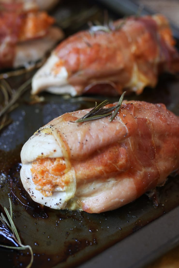 Sweet Potato & Apple Stuffed Prosciutto Wrapped Chicken Breasts Abbey