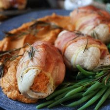 These Sweet Potato & Apple Stuffed Prosciutto Wrapped Chicken Breasts are a perfect easy gluten free fall or winter meal for days you're getting tired of basic chicken!