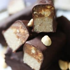 These Vegan Snickers Bars are the ultimate gluten free healthier Halloween candy for filling your kid's candy bag and enjoying all year long.