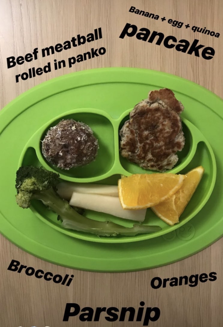 Food on baby's plate.