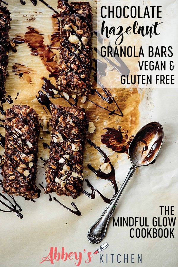 pinterest image of gluten free and vegan chocolate hazelnut protein bars with text overlay