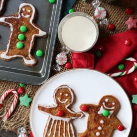 These Vegan Gluten Free Gingerbread Men Pancakes make the perfect Holiday breakfast recipe for decorating and enjoying with the kids.