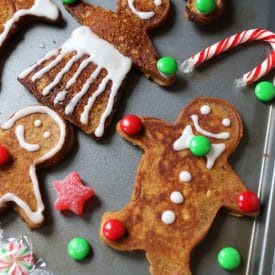 These Vegan Gluten Free Gingerbread Men Pancakes make the perfect Holiday breakfast recipe for decorating and enjoying with the kids.