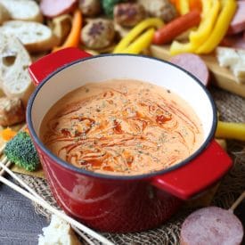 This Pizza Fondue is a Keto Friendly, Gluten Free Appetizer for entertaining this holiday season without the fuss!