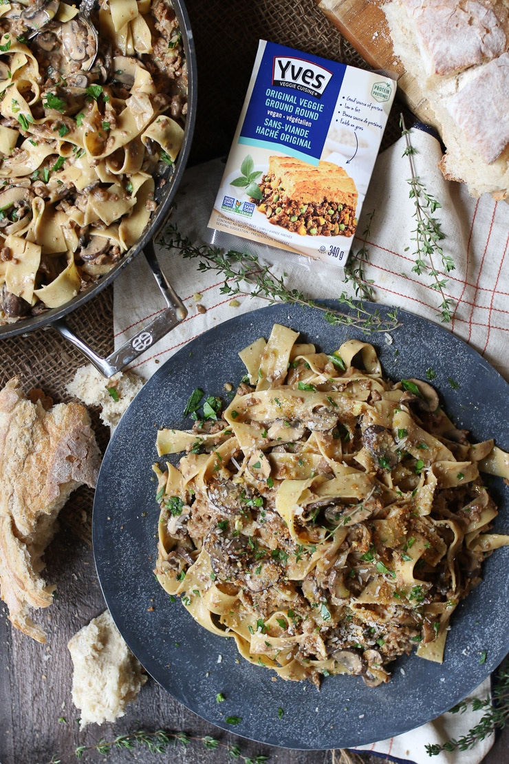 Vegan Creamy Mushroom and Caramelized Onion Pasta Healthy Holiday Dinner Recipe Abbey's Kitchen
