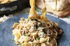 This Vegan Creamy Mushroom and Caramelized Onion Pasta is the perfect Healthy Holiday Dinner Recipe for entertaining your plant-based, vegetarian, vegan, and carnivore friends and family.