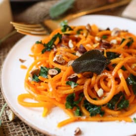 These Vegan Brown Butter Butternut Squash Noodles are the perfect Gluten Free Plant Based Zoodles recipe for an easy weeknight meal.