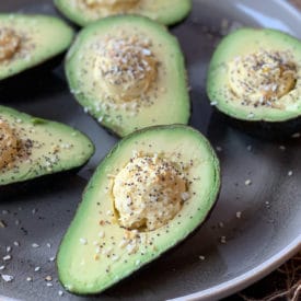 These Everything Bagel Spice Avocado Devilled Eggs are Keto friendly, Low Carb, Gluten Free and packed with healthy fats for a super simple lunch or snack!
