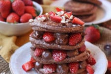 These Vegan Nutella Protein Pancakes make a delicious Healthy Gluten Free Valentine's Day Breakfast Recipe for a plant-based breakfast in bed!