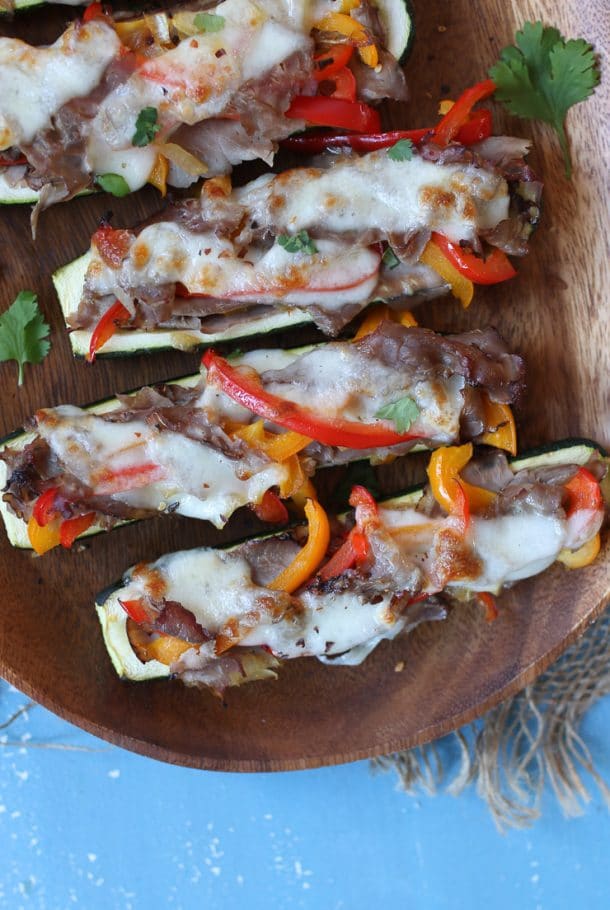 Philly Cheesesteak Zucchini Boats Keto Friendly, Gluten Free, Low