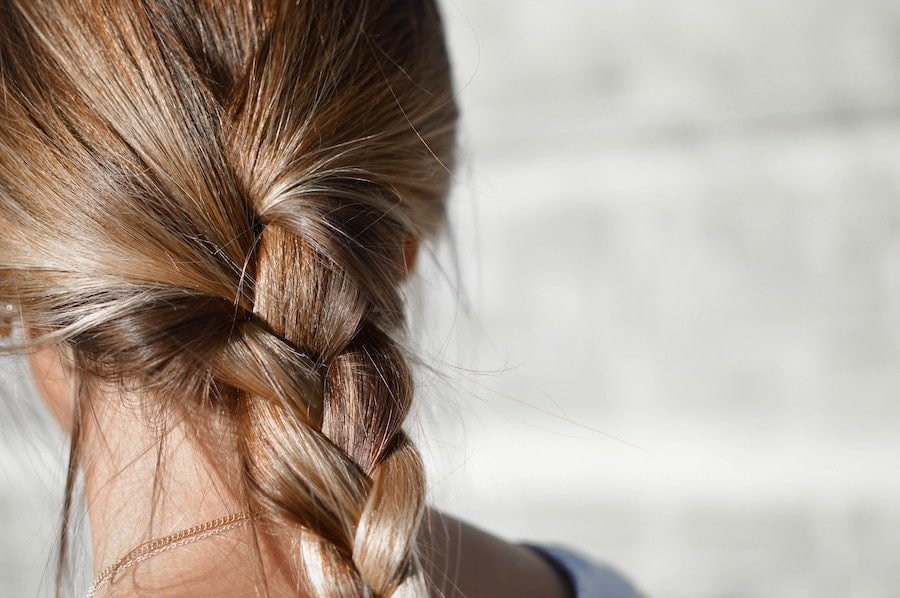 Blonde hair in a braid.