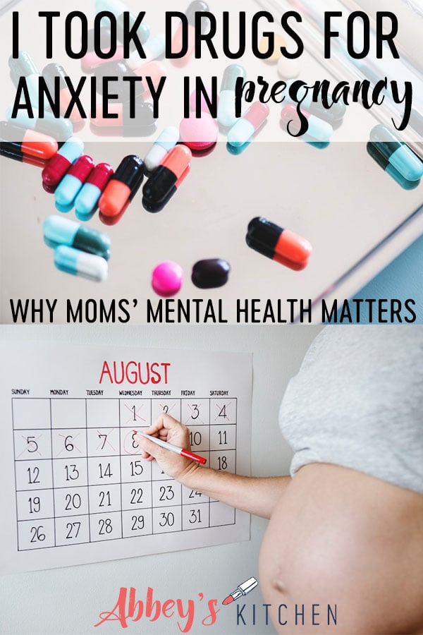 An assortment of pills on a metal tray and a pregnant women marking on a calendar with a red pen.