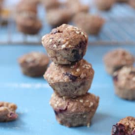 These BLW Banana Peanut Butter Cherry Mini Muffins are the perfect kid snack for your toddler or baby who is fedd using baby led weaning techniques.