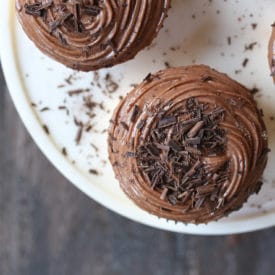 Close up of vegan mocha latte cupcakes.